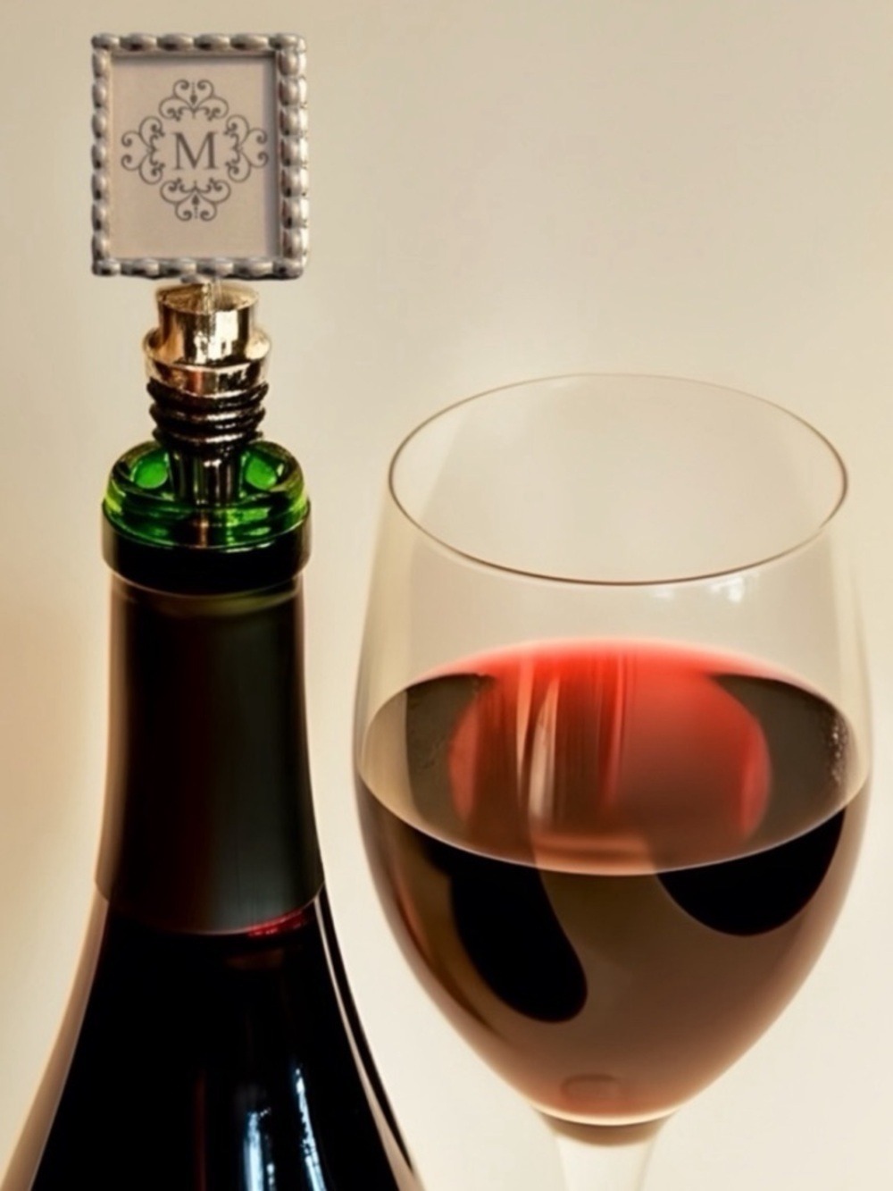 Monogrammed Wine Bottle Stopper Handcrafted in Silver “M” NIB